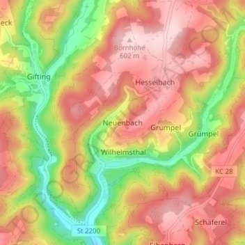 Mapa topográfico Neuenbach, altitude, relevo
