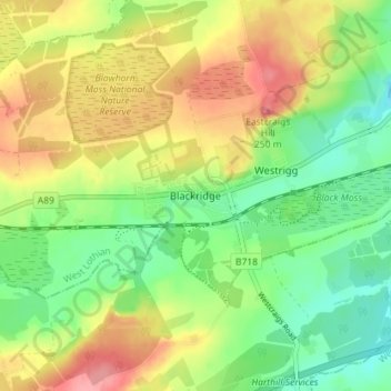 Mapa topográfico Blackridge, altitude, relevo