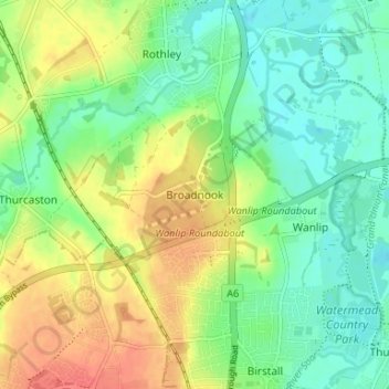 Mapa topográfico Broadnook, altitude, relevo