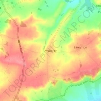 Mapa topográfico Mowsley, altitude, relevo