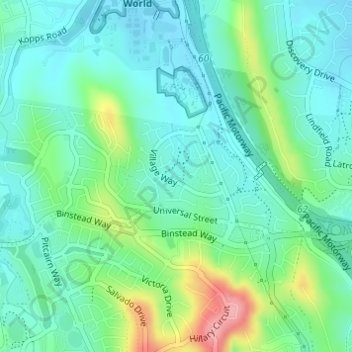 Mapa topográfico Studio Village, altitude, relevo