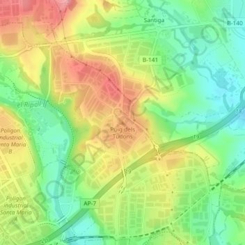 Mapa topográfico Puig dels Tudons, altitude, relevo