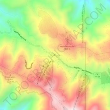 Mapa topográfico Big Pines, altitude, relevo