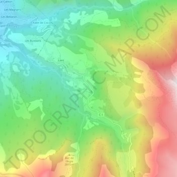 Mapa topográfico Les Caïres, altitude, relevo