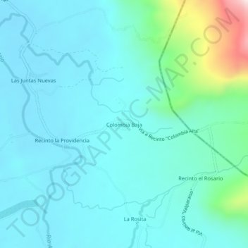 Mapa topográfico Colombia Baja, altitude, relevo