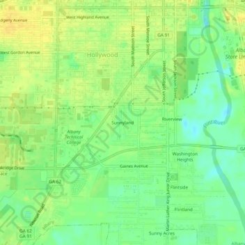 Mapa topográfico Sunnyland, altitude, relevo