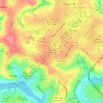 Mapa topográfico João Aranha, altitude, relevo
