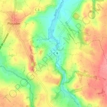 Mapa topográfico Pont du Châtel, altitude, relevo