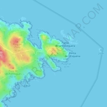 Mapa topográfico Far del Cap de Creus, altitude, relevo