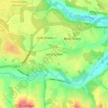 Mapa topográfico Letty Green, altitude, relevo