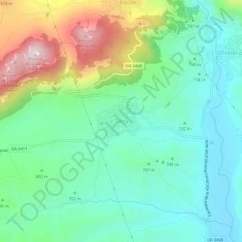 Mapa topográfico Tiena, altitude, relevo