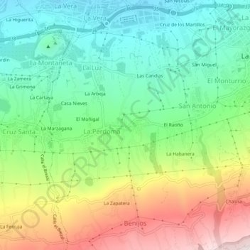 Mapa topográfico El Calvario, altitude, relevo