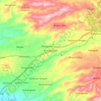 Mapa topográfico Pringsurat, altitude, relevo