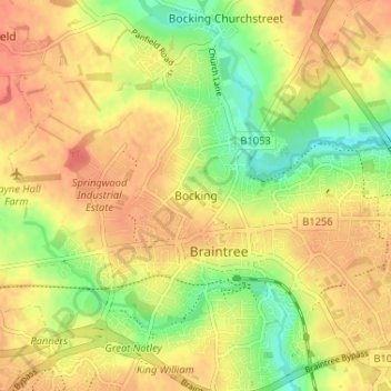 Mapa topográfico Bocking, altitude, relevo