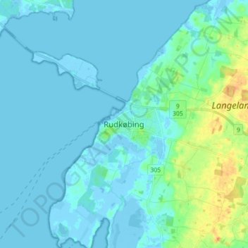 Mapa topográfico Rudkøbing, altitude, relevo