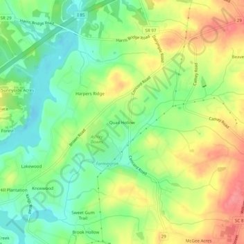 Mapa topográfico Quail Hollow, altitude, relevo