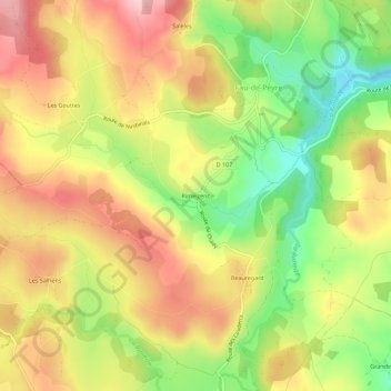 Mapa topográfico Rimeizenc, altitude, relevo