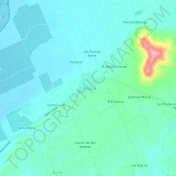 Mapa topográfico Codigua, altitude, relevo