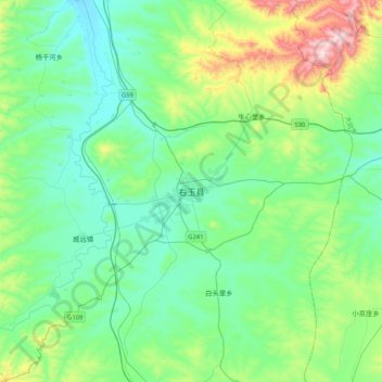 Mapa topográfico 右玉县, altitude, relevo