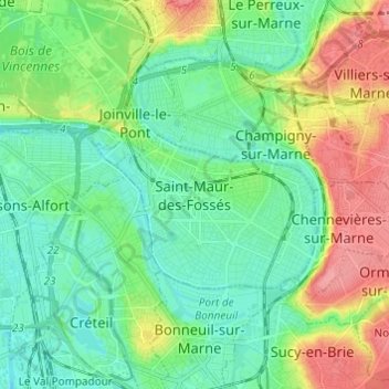 Mapa topográfico Saint-Maur-des-Fossés, altitude, relevo