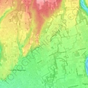 Mapa topográfico Bolladello, altitude, relevo