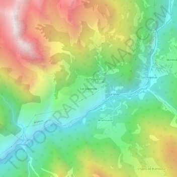 Mapa topográfico Les Esponces, altitude, relevo