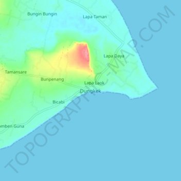 Mapa topográfico Dungkek, altitude, relevo