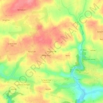 Mapa topográfico Stang Mesfall, altitude, relevo