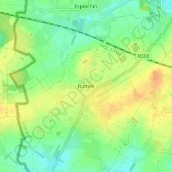 Mapa topográfico Rumes, altitude, relevo