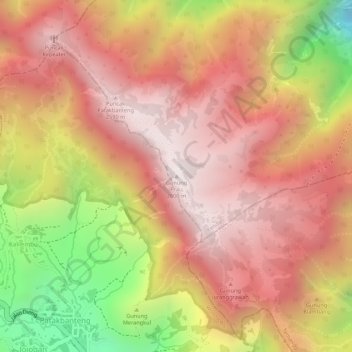 Mapa topográfico Gunung Prau, altitude, relevo