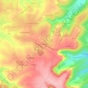 Mapa topográfico Les Champions, altitude, relevo
