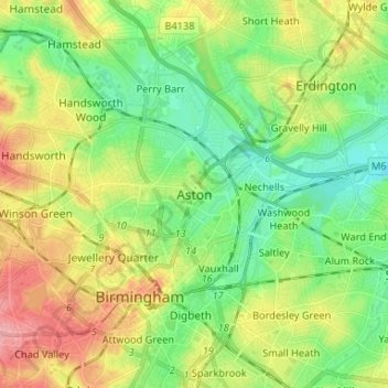 Mapa topográfico Aston, altitude, relevo