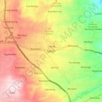 Mapa topográfico Suruh, altitude, relevo