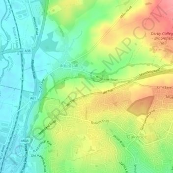 Mapa topográfico Breadsall Hilltop, altitude, relevo
