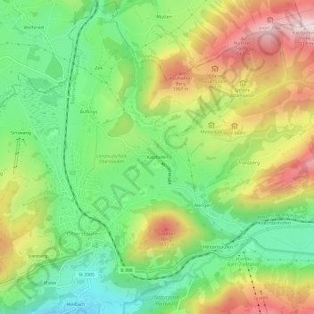 Mapa topográfico Kalzhofen, altitude, relevo