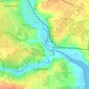 Mapa topográfico Rowhedge, altitude, relevo