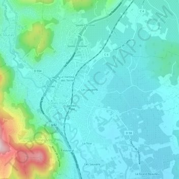 Mapa topográfico Les Laugiers, altitude, relevo