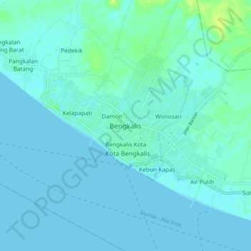 Mapa topográfico Bengkalis, altitude, relevo
