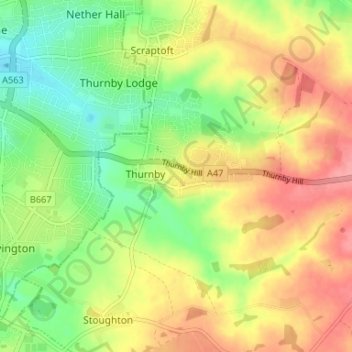 Mapa topográfico Bushby, altitude, relevo