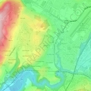 Mapa topográfico Vernod, altitude, relevo