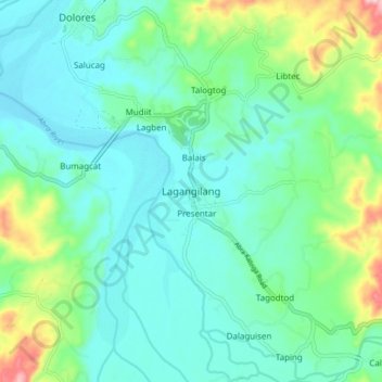 Mapa topográfico Lagangilang, altitude, relevo