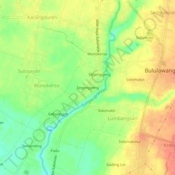 Mapa topográfico Segenggeng, altitude, relevo
