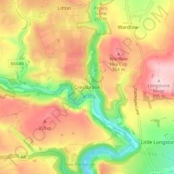 Mapa topográfico Cressbrook, altitude, relevo