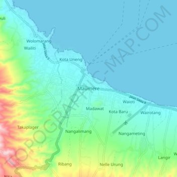 Mapa topográfico Maumere, altitude, relevo