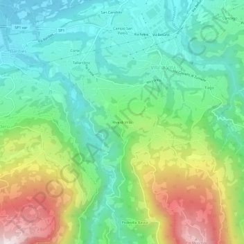 Mapa topográfico Rive di Villa, altitude, relevo
