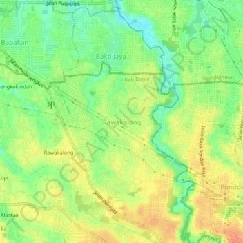 Mapa topográfico Rawakalong, altitude, relevo