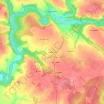 Mapa topográfico Le Charpre, altitude, relevo