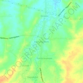 Mapa topográfico Kedungadem, altitude, relevo