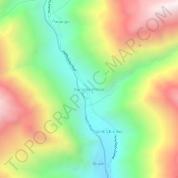 Mapa topográfico Gengma Brodas, altitude, relevo