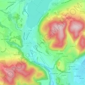 Mapa topográfico Louisias, altitude, relevo